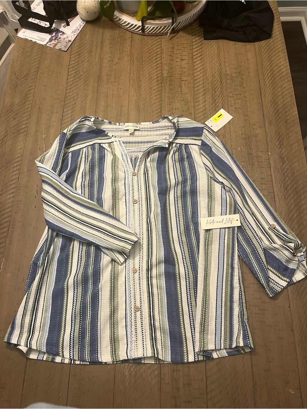 Women’s Blue & White Striped Button-Front Blouse